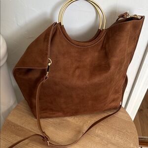 Banana Republic Brown Suede Tote Bag with Gold Handles